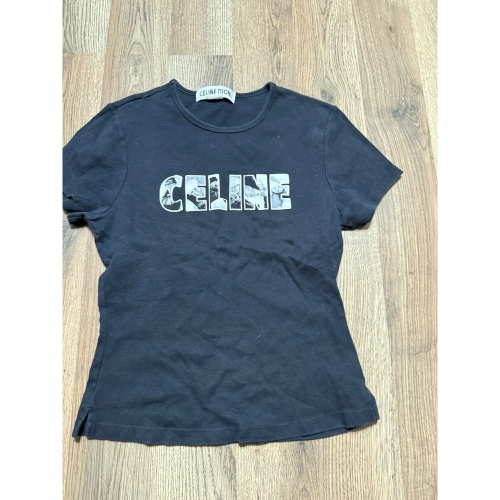 VTG Celine Dion Shirt Youth Girl's Size Large Black Short Sleeve Crew Neck Tee